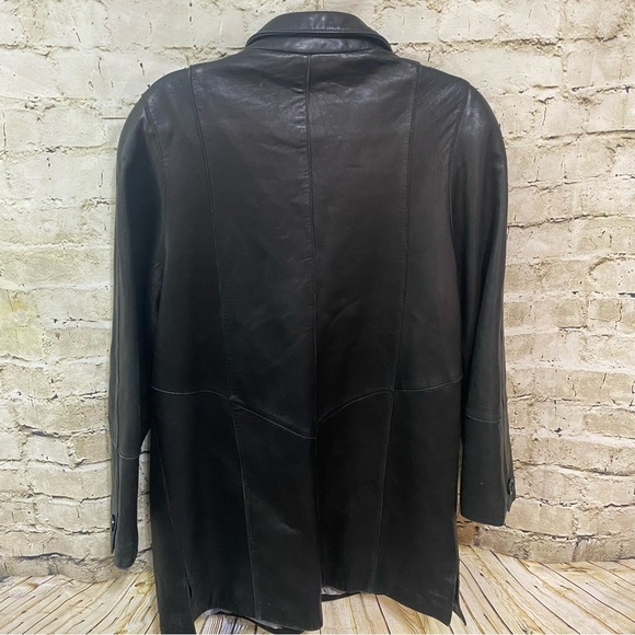 Vintage 90s Y2k Gallery Black 100% Leather Butter Soft Mid Length Jacket - Picture 4 of 6
